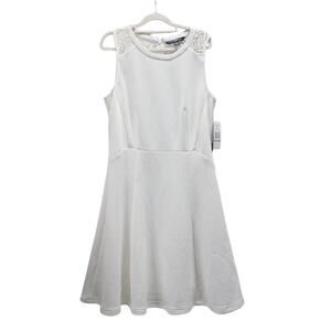 NWT Sharango White Knit Lace Lined Midi Sleeveless Back zip dress 12